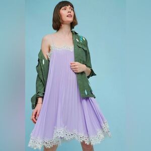 Anthropologie Moulinette Soeurs Purple Pleated Lace Slip Dress XSmall Baby Doll